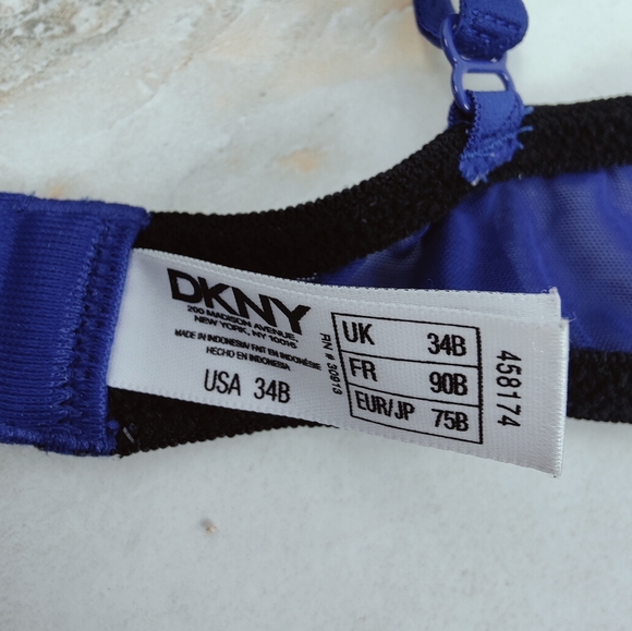 DKNY Blue Pink Black Floral Lace Light Lift Push Up Underwire Bra, Sz 34B - Picture 6 of 9